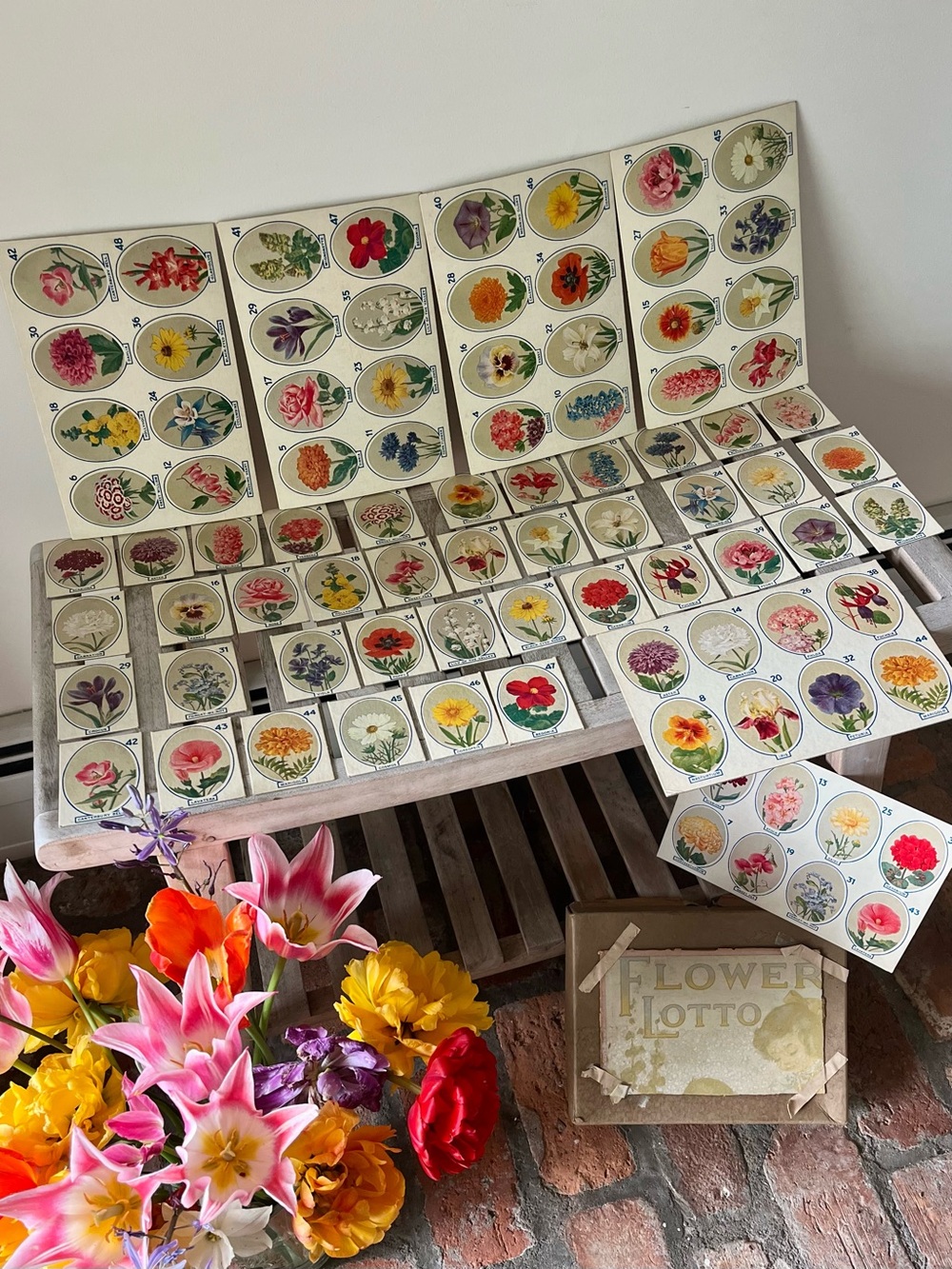 Antique Abercrombie & Fitch Flower Lotto Game Original Box Botanical Ephemera